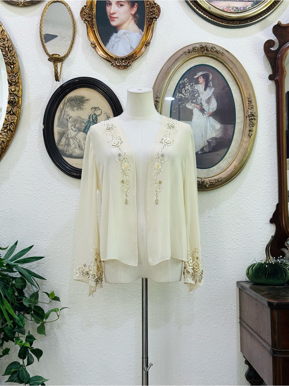 R&M Richards Ivory Two-Piece Chiffon Wedding Dress with Beaded Jacket - Picture 13 of 14
